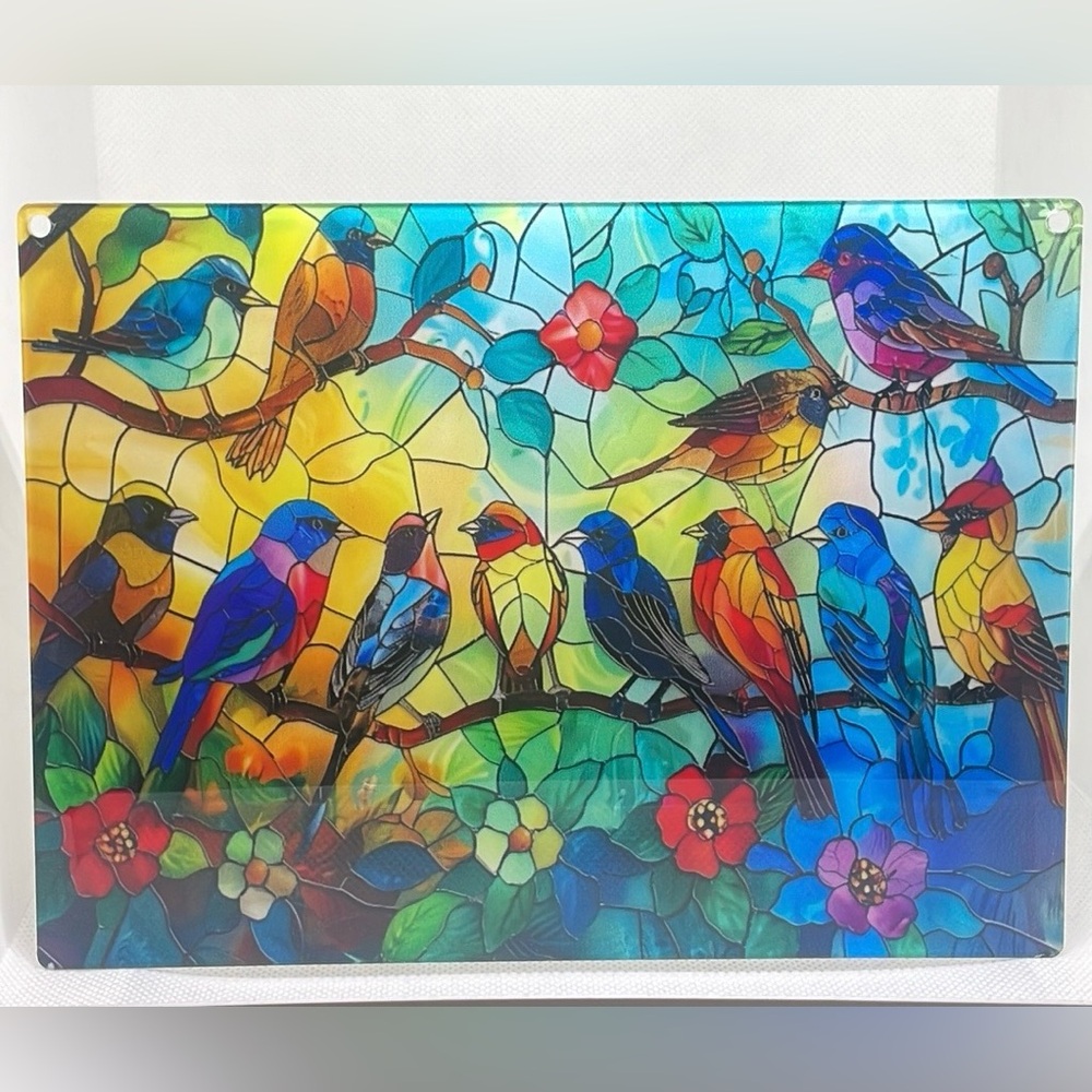 Suncatcher Acrylic Blue 12 Colourful Birds Home Decor Faux Stained Glass New